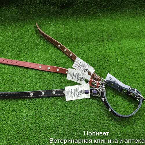 Ошейник кожаный со стразами 15*35