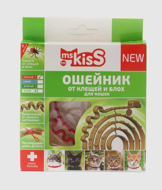 Ms. Kiss ошейник репеллентный д/кошек 38мм красный