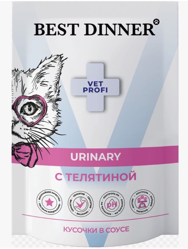 Бест Диннер Vet Profi Urinary паучи для кошек кусочки в соусе с телятиной 0,085 кг 7424