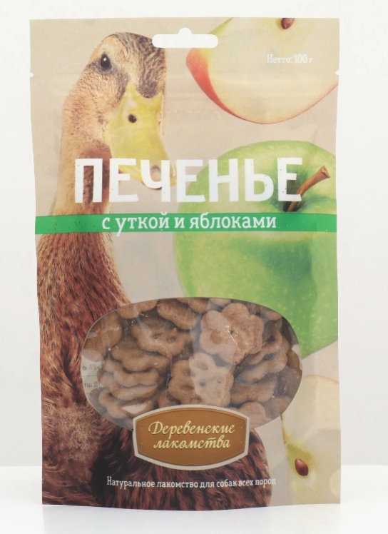 Лакомства Деревенские для собак Печенье с уткой и яблоками 100г 76917