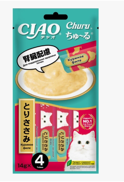 INABA ВЕТ Churu лакомство-пюре д/кошек куриное филе Здоровье почек 14г * 4шт Инаба 4RU131