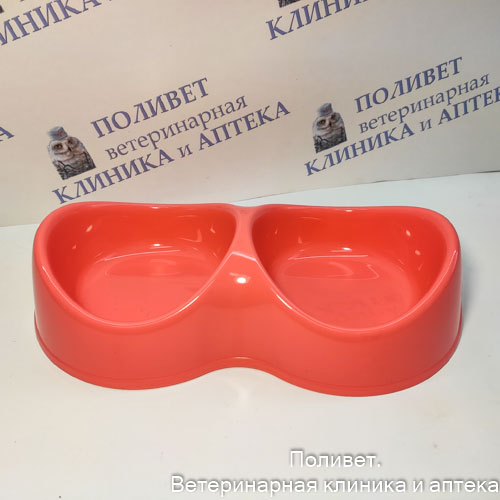 Миска пластиковая двойная "Бисквит", коралловая, 2*0,2л 30272015