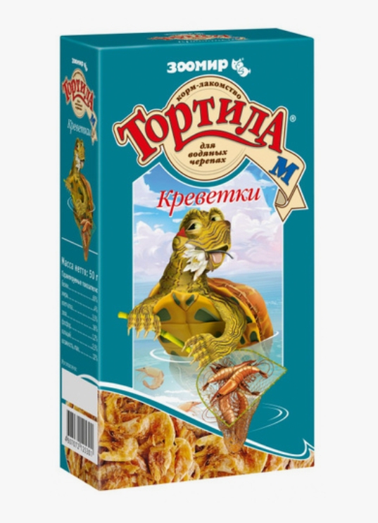 Зоомир Тортила М корм для водяных черепах с креветкой, 50г 905
