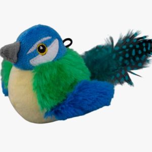 Игрушка  д/кошек мягкая Птичка с перьями 9х6см, интерактивный звук