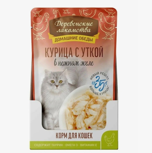 Деревенские лакомства корм д/кошек курица с уткой Домашние обеды 70г желе пауч