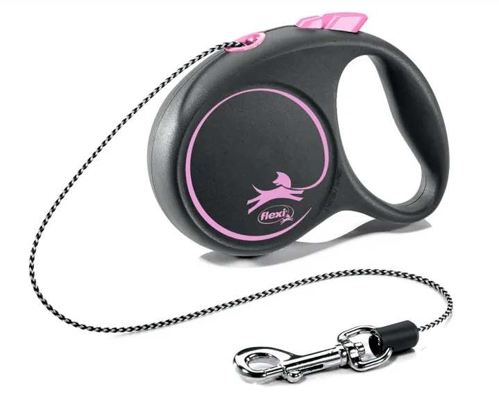 Поводок-рулетка Flexi Black Design cord XS 3m 8 kg pink