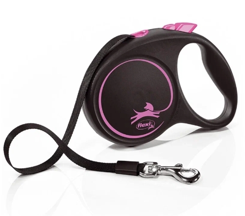 Поводок-рулетка Flexi Black Design tape M 5m 25 kg pink