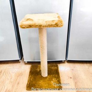 Когтеточка с полкой джут мех коричневая 65см