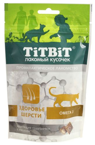 Титбит хрустящие подушечки с лососем д/кошек д/здоровья шерсти 60г