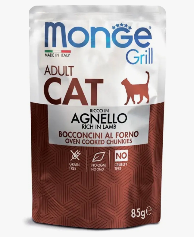 Monge Cat Grill для взрослых кошек, из новозеландского ягненка, паучи 85 г (35102)