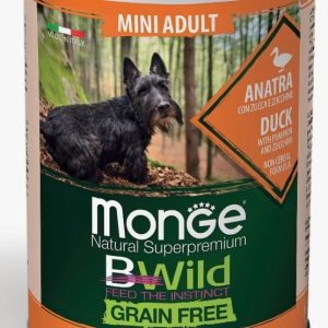 Monge Dog Mini для взр. соб мелк пород, беззерновой, из утки с тыквой и кабачками, консервы 400г