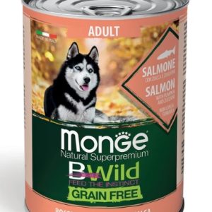 Monge Dog GRAIN FREE для взрослых собак, беззерновой, из лосося с тыквой и кабачками, консервы 400г