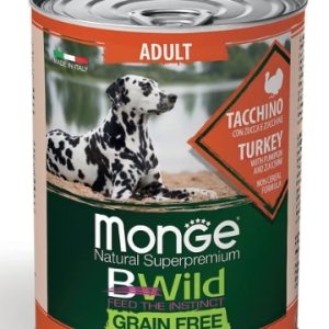 Monge Dog GRAIN FREE для взрослых собак, из индейки с тыквой и кабачками, консервы 400г