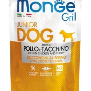 Влажный корм Monge Dog Grill Puppy&Junior для щенков с курицей и индейкой, паучи 100 г (35096)