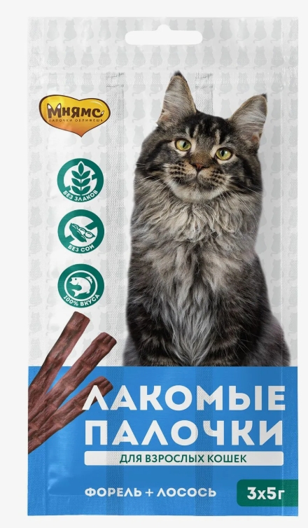 Лакомство Мнямс лакомые палочки для кошек с форелью и лососем 10х5 г