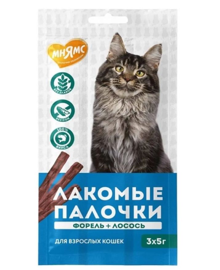 Лакомство Мнямс лакомые палочки для кошек с форелью и лососем 3х5 г