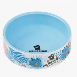 Миска Mr.Kranch для собак и кошек из фарфора Тропики 350мл голубая