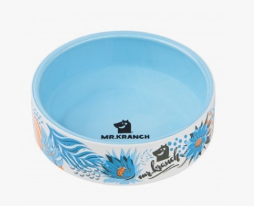 Миска Mr.Kranch для собак и кошек из фарфора Тропики 350мл голубая