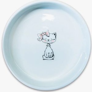 Миска Mr.Kranch керамическая для кошек Кошка с бантиком 370 мл голубая