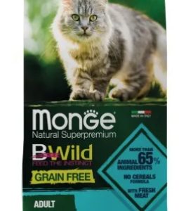 Сухой корм Monge Cat BWild GRAIN FREE для взрослых кошек, беззерновой, из трески 1,5кг