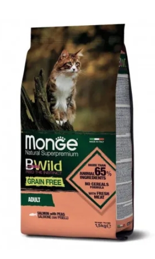 Сухой корм Monge Cat BWild GRAIN FREE для кошек, из лосося, беззерновой, 1,5кг