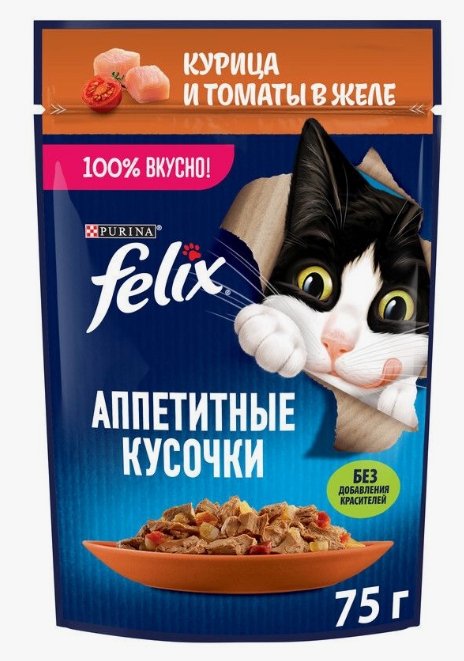 Феликс корм аппетитные кусочки Курица и томаты в желе 75г 12512737