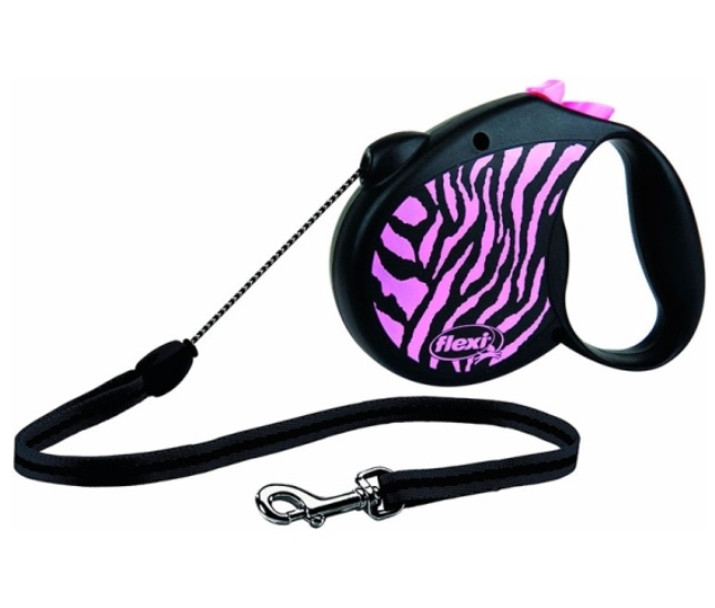 Поводок-рулетка Flexi Safari cord M 5m 20 kg pink Zebra