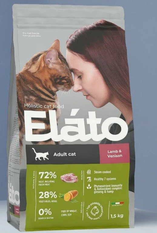 Elato Holistic корм д/взрослых кошек 1,5кг Ягненок и оленина (Adult Cat Lamb & Venison)
