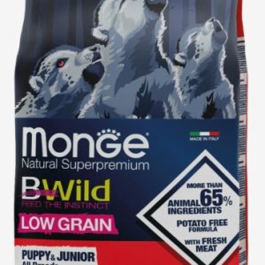 Сухой корм Monge Dog BWild LOW GRAIN Puppy & junior для щенков, низкозерновой, из мяса оленя 2,5кг