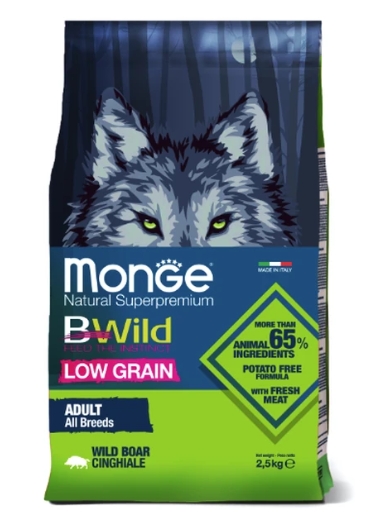 Сухой корм Monge Dog BWild LOW GRAIN для взрослых собак, низкозерновой, из мяса дикого кабана 2,5кг
