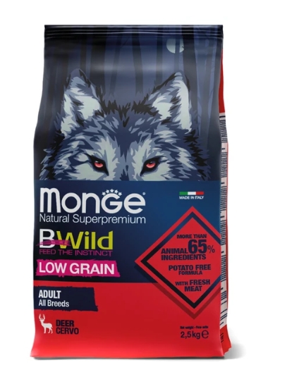 Сухой корм Monge Dog BWild LOW GRAIN для взрослых собак, низкозерновой, из мяса оленя 2,5 кг