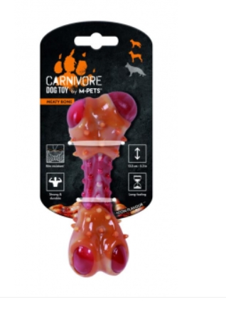 Игрушка для собак Карнивор кость, вкус бекона, красная 13.5 x 5.7 x 4.9 см MPets 10661599