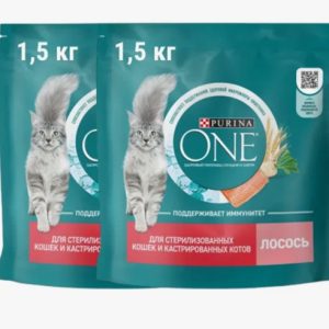 Пурина One сухой корм д/стерил. кошек Лосось 1,5кг