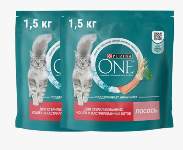 Пурина One сухой корм д/стерил. кошек Лосось 1,5кг