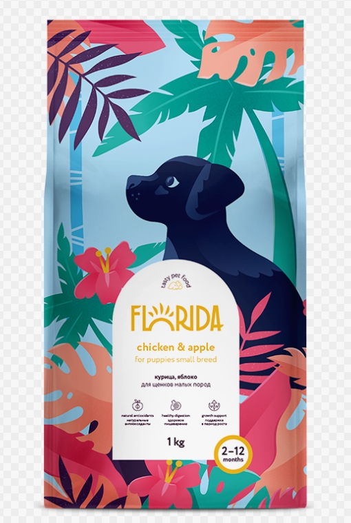 Сухой корм для щенков малых пород с курицей и яблоком, Small Puppy Chicken, 3кг FLORIDA