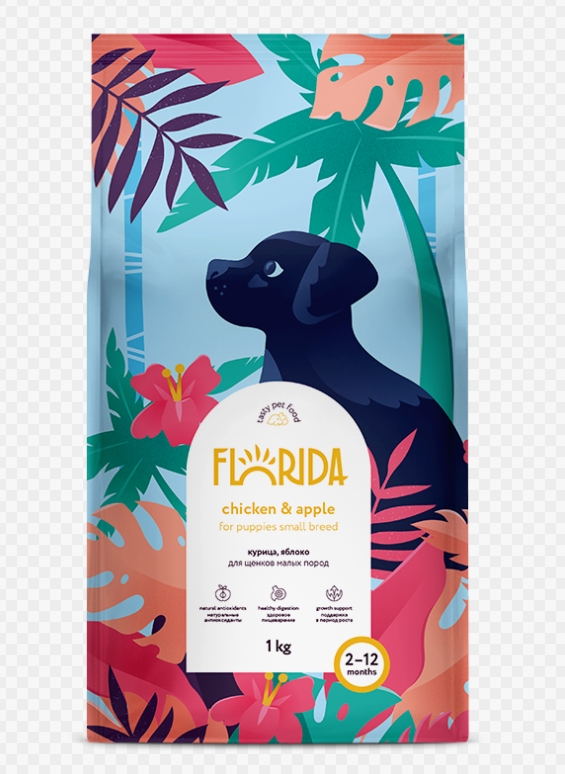 Сухой корм для щенков малых пород с курицей и яблоком, Small Puppy Chicken, 1кг (FLORIDA, Флорида)