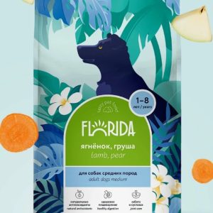 Сухой корм для взрослых собак средних пород с ягненком и грушей,  Medium Adult Lamb, 3кг FLORIDA
