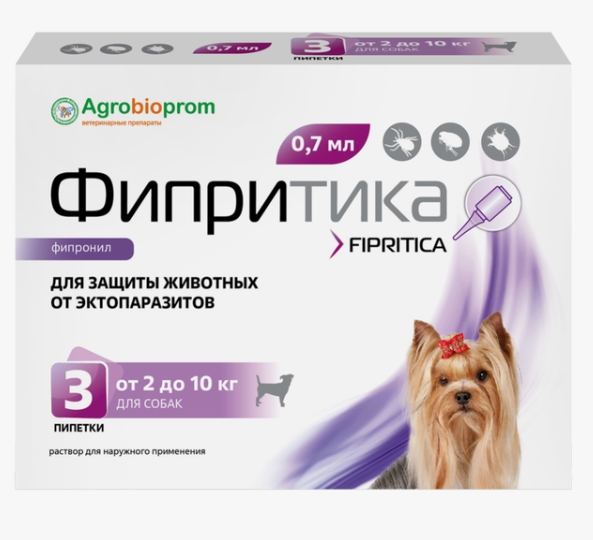 Фипритика р-р д/наружн. прим. д/собак от 2 до 10кг пип. 0,7мл №3