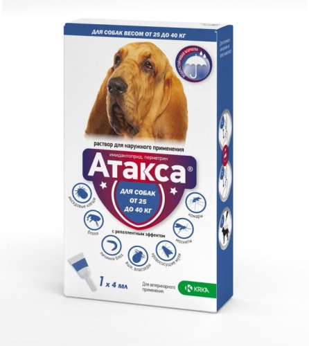 Атакса репеллент д/нар прим д/собак 25-40кг 4мл N1 (имидаклоприд, перметрин)