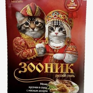 Корм д/котят, кусочки в соусе с мясным ассорт. 85г Зооник