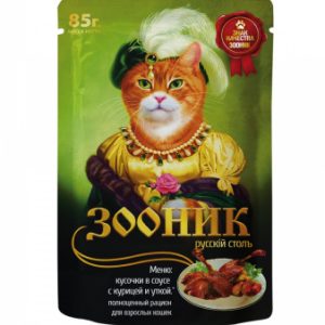 Корм д/кошек, курица и утка в соусе 85г Зооник