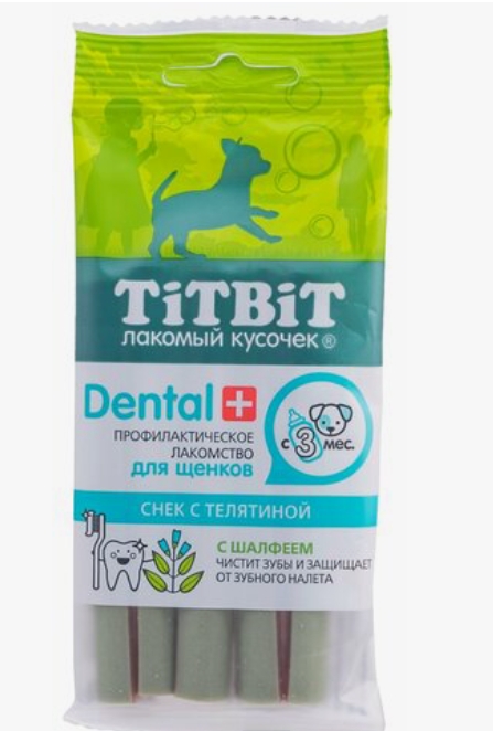 Titbit Профилактическое лакомство DENTAL+ Снек с телятиной д/щенков маленьких пород 30г