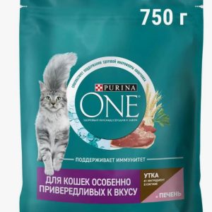 Пурина One сухой корм д/кошек Утка/Печень 750г