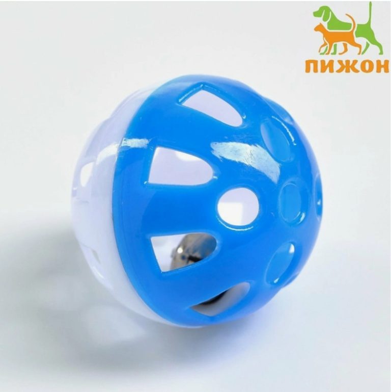 Шарик для кошек с бубенчиком "Луна", 3,8 см, синий/белый   7865600