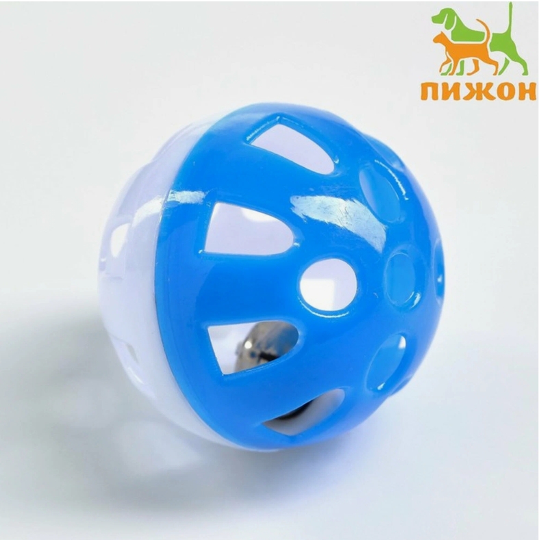 Шарик для кошек с бубенчиком "Луна", 3,8 см, синий/белый   7865600