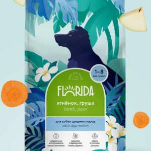 Сухой корм для взрослых собак средних пород с ягненком и грушей,  Medium Adult Lamb 1.0 кг (FLORIDA,