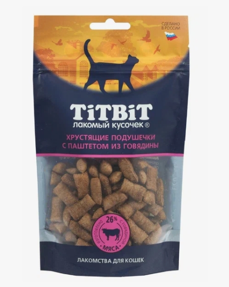 Titbit Подушечки Хрустящие для кошек с паштетом из говядины 60г