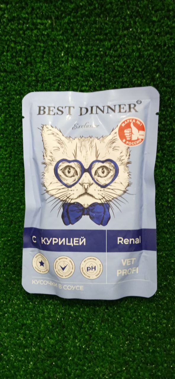 Бест Диннер паучи Exclusive Vet Profi Renal кусочки в соусе с курицей 0,085 кг 7446