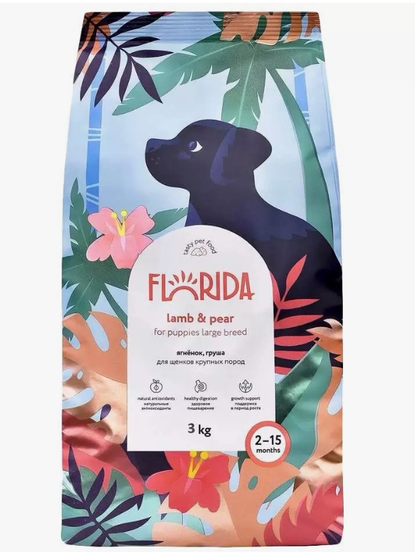 Сухой корм для щенков крупных пород с ягненком и грушей, Maxi Junior Lamb, 3кг (FLORIDA, Флорида)