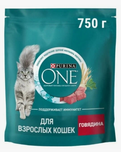 Пурина One сухой корм д/взрослых кошек Говядина/Злаки 750г